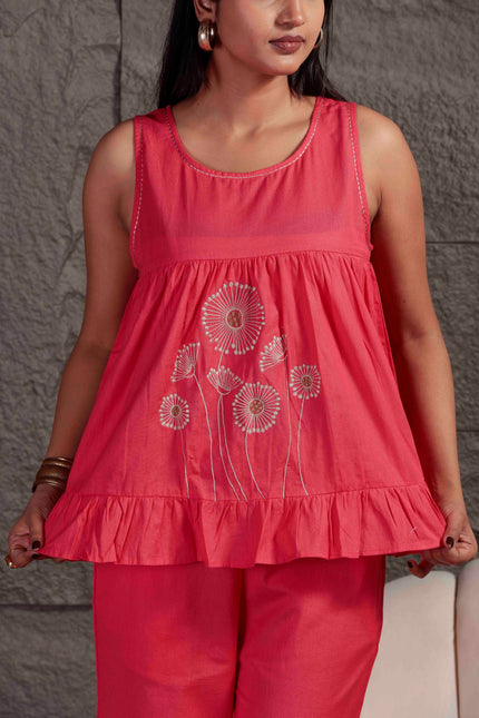 Coral Pink Flex Sleeveless Co-ord Set