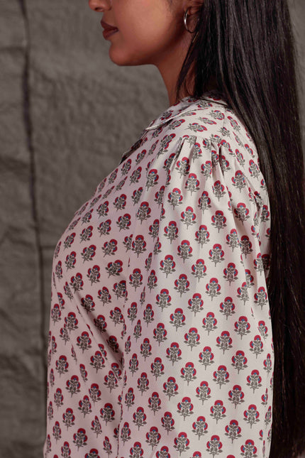 Cream Polycrepe Shirt For Women