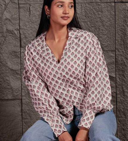 Cream Polycrepe Shirt For Women