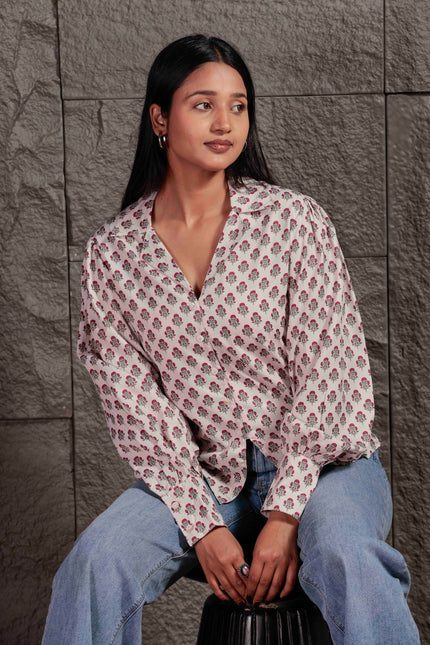Cream Polycrepe Shirt For Women