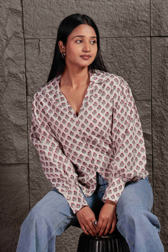 Cream Polycrepe Shirt For Women