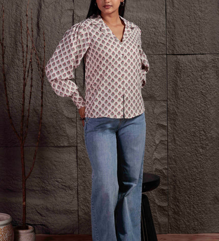 Cream Polycrepe Shirt For Women