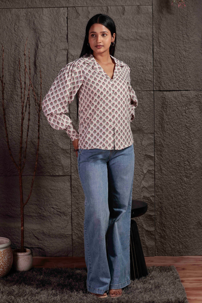 Cream Polycrepe Shirt For Women