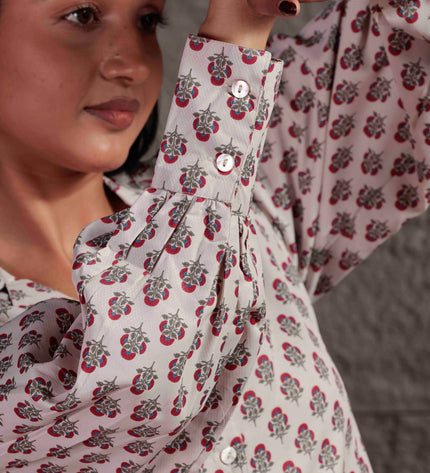 Cream Polycrepe Shirt For Women