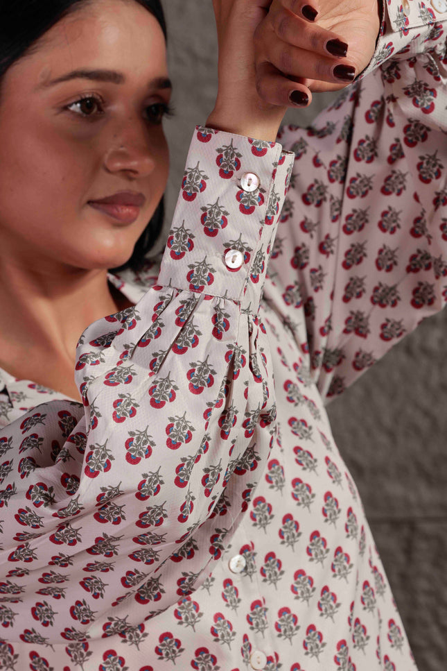 Cream Polycrepe Shirt For Women