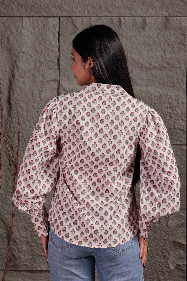 Cream Polycrepe Shirt For Women