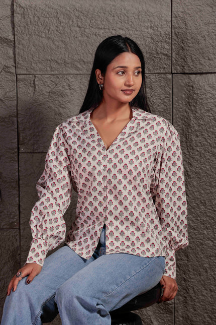 Cream Polycrepe Shirt For Women