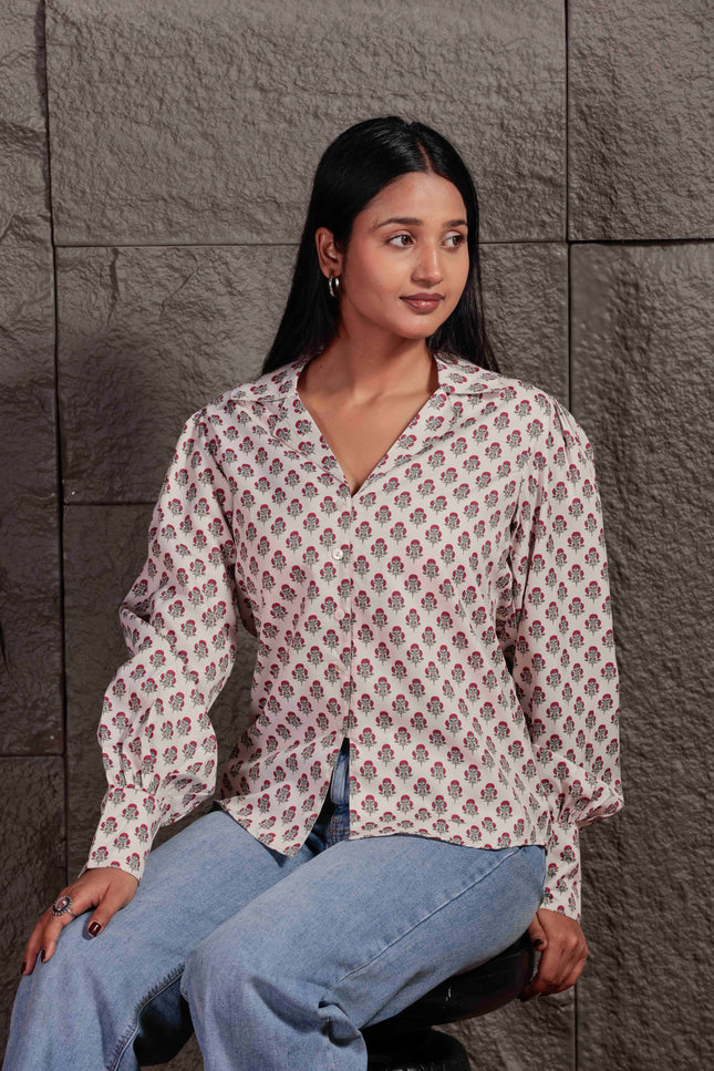Cream Polycrepe Shirt For Women