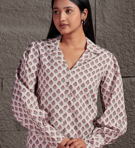 Cream Polycrepe Shirt For Women