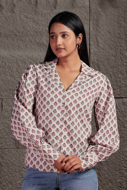 Cream Polycrepe Shirt For Women