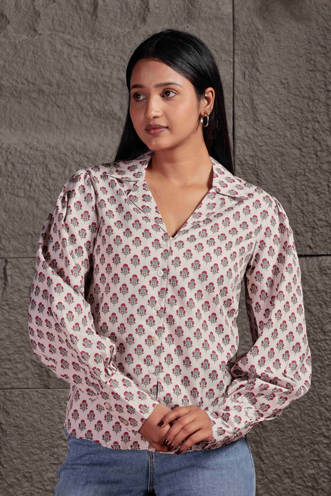 Cream Polycrepe Shirt For Women