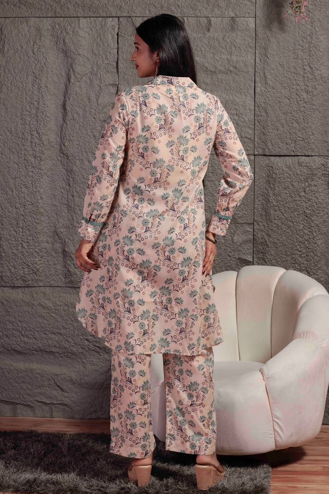 Cream Printed Cambric Kurta Pant Set For Women