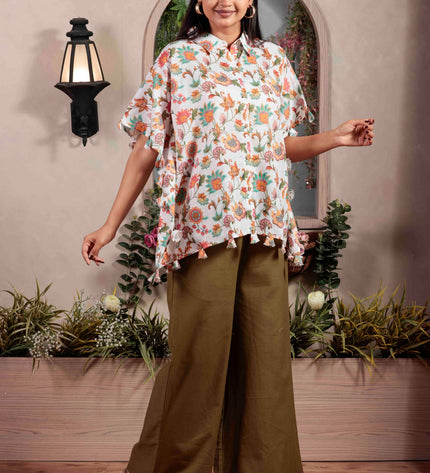 Floral Print Poly-Cotton Free Style Co-ord Set