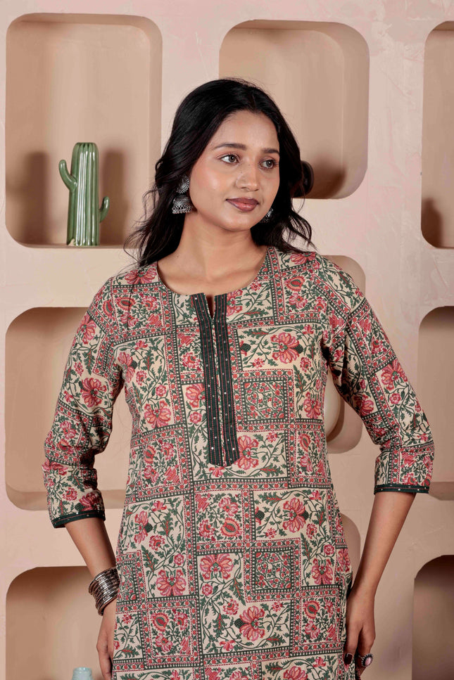 Green Printed Kurta with Pyjamas With Dupatta