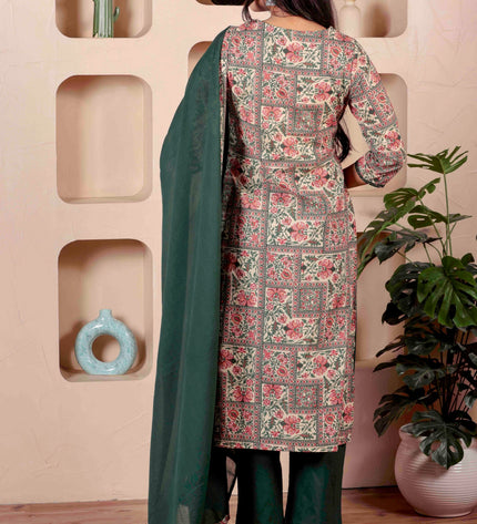 Green Printed Kurta with Pyjamas With Dupatta