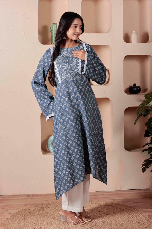 Grey Cotton Dress  For Women