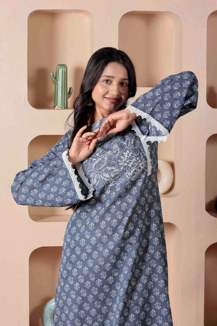 Grey Cotton Dress  For Women