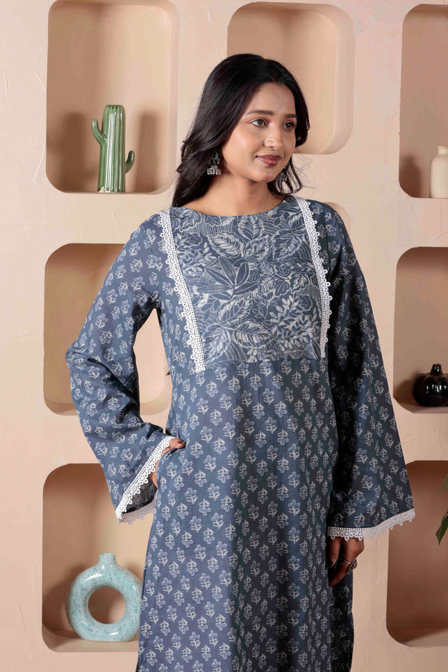 Grey Cotton Dress  For Women