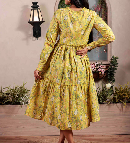 Lime Green Cotton Dress For Women