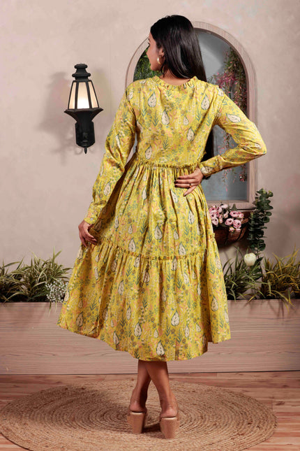 Lime Green Cotton Dress For Women