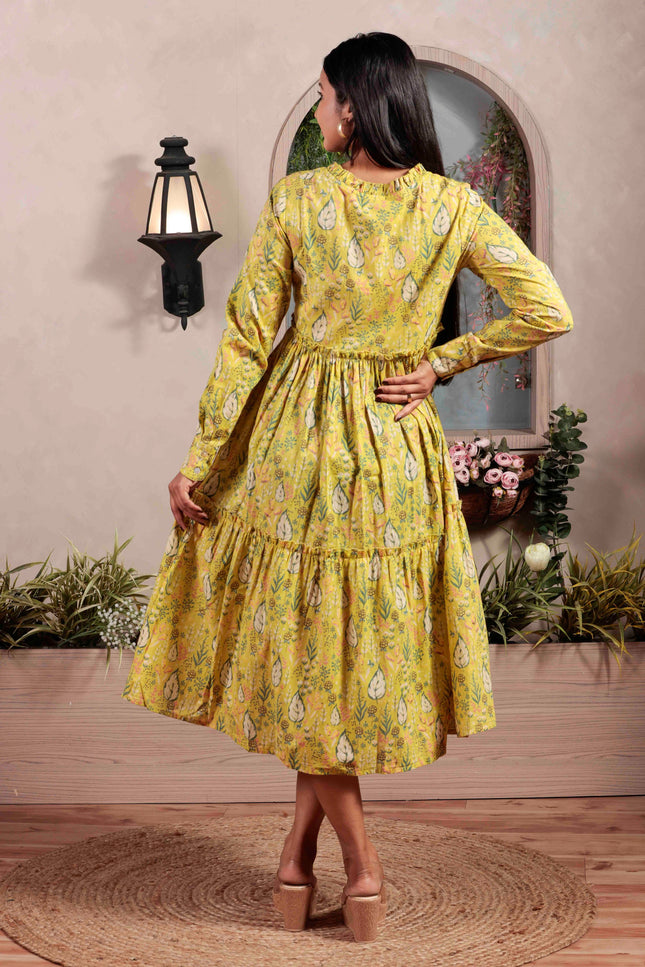 Lime Green Cotton Dress For Women