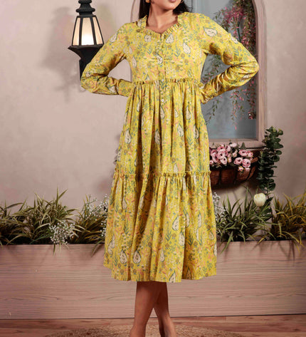 Lime Green Cotton Dress For Women