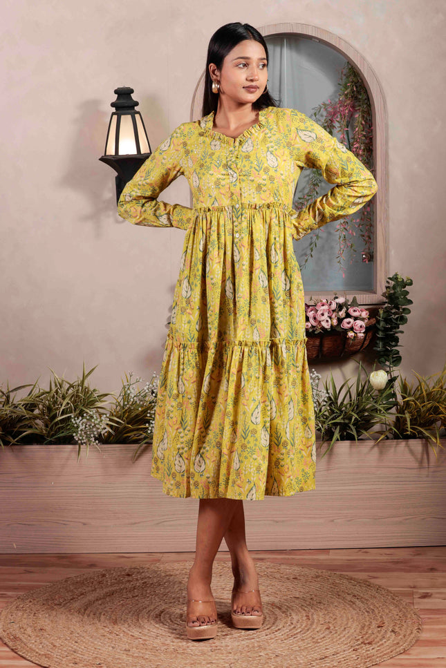 Lime Green Cotton Dress For Women