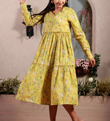 Lime Green Cotton Dress For Women