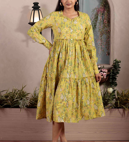 Lime Green Cotton Dress For Women