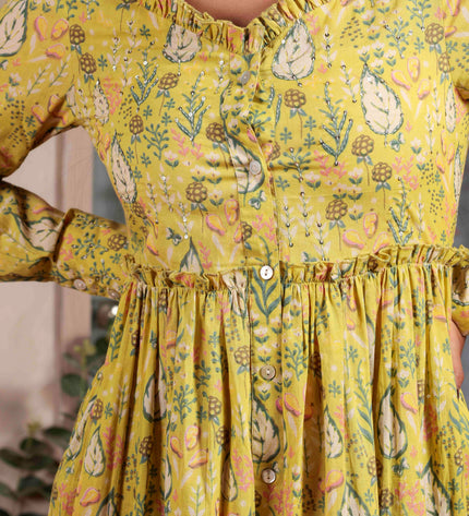 Lime Green Cotton Dress For Women