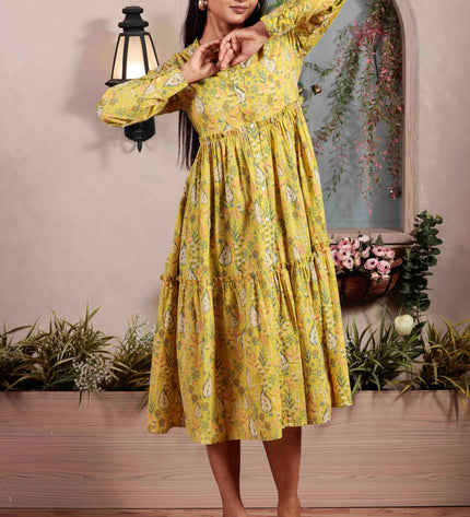 Lime Green Cotton Dress For Women