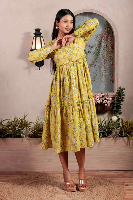 Lime Green Cotton Dress For Women