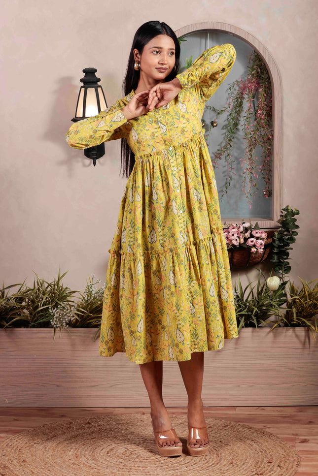 Lime Green Cotton Dress For Women