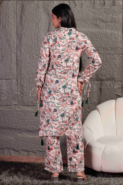 Multicolour Cambric Kurta Pant Set For Women