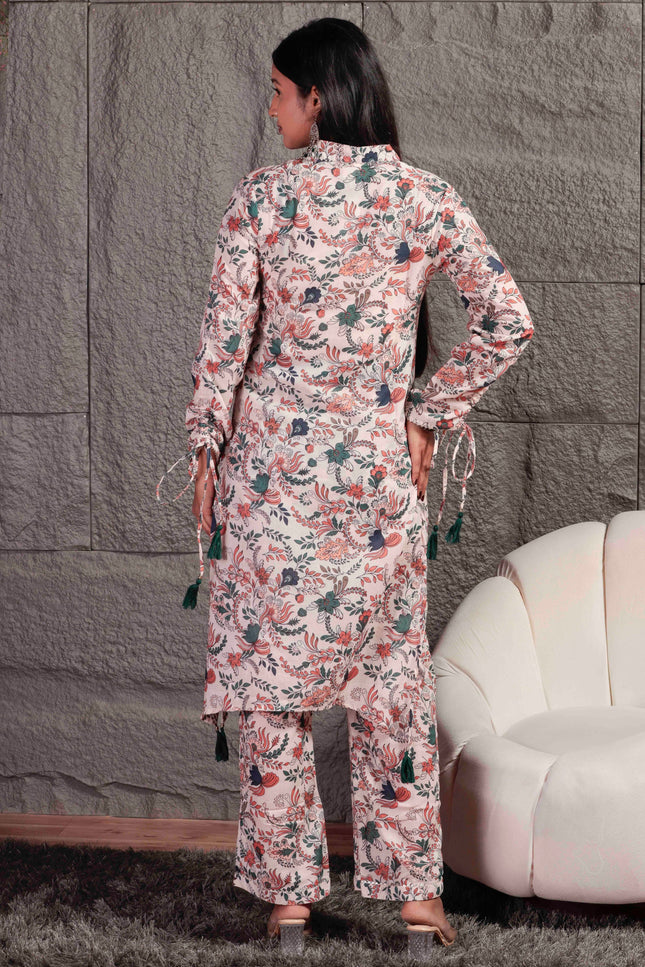 Multicolour Cambric Kurta Pant Set For Women