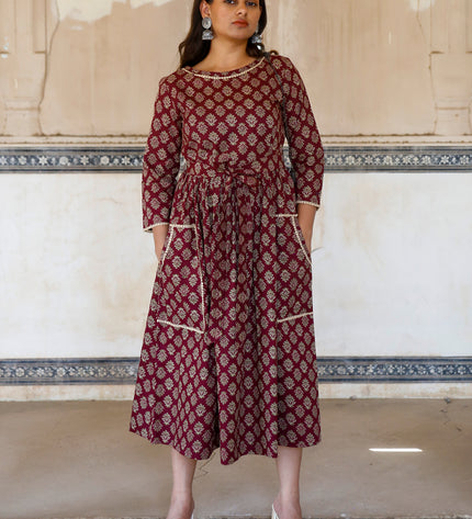 Maroon Cotton Dress  For Women