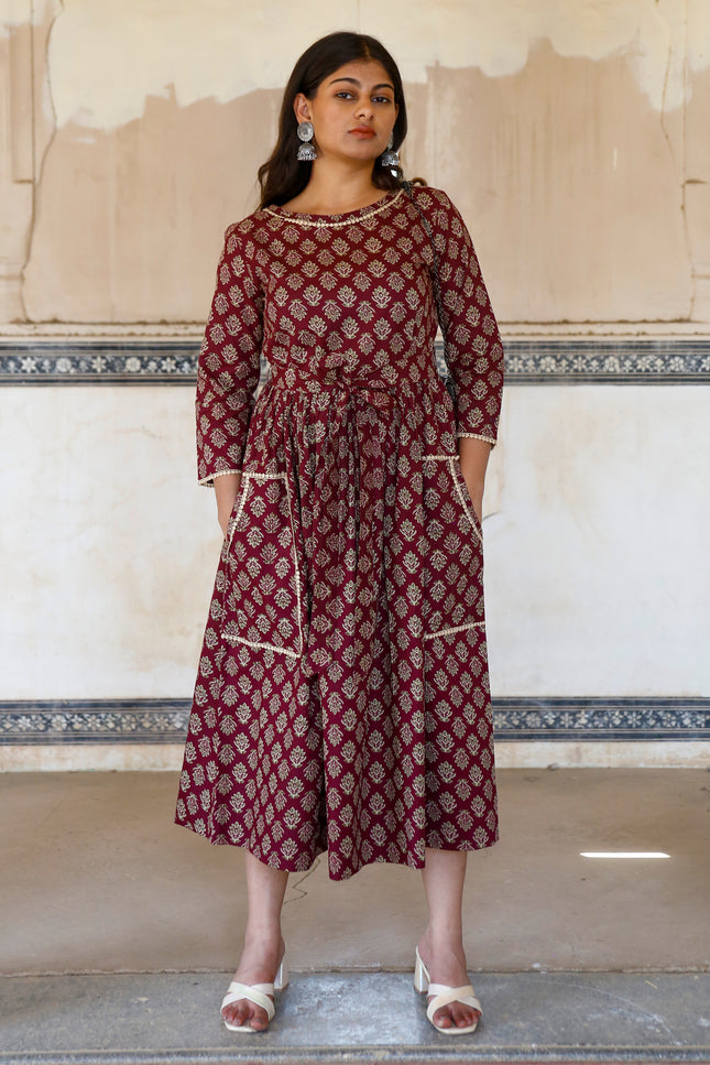 Maroon Cotton Dress  For Women