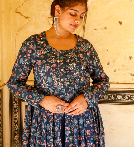 blue chikankari kurta for women​