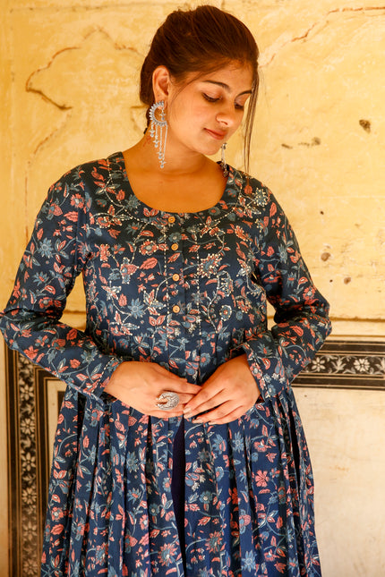 blue chikankari kurta for women​