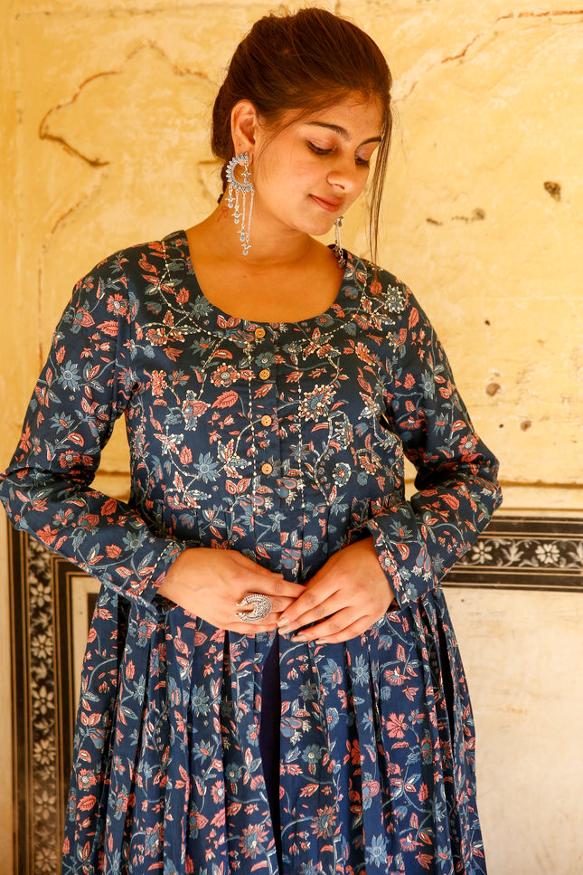 blue chikankari kurta for women​