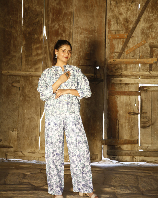 White Cambric Co-ord Set For Women