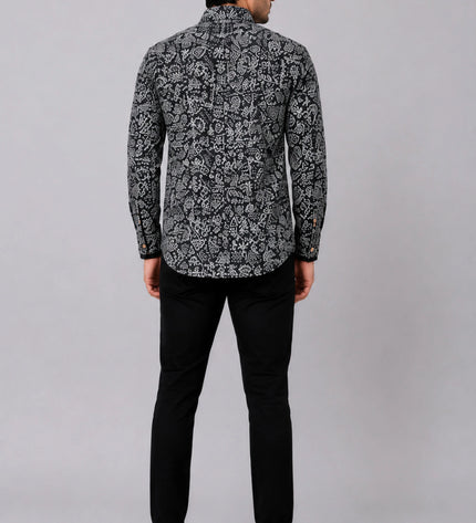 Men Black Abstract Printed Casual Shirt | Full Sleeve Regular Fit Designer Shirt