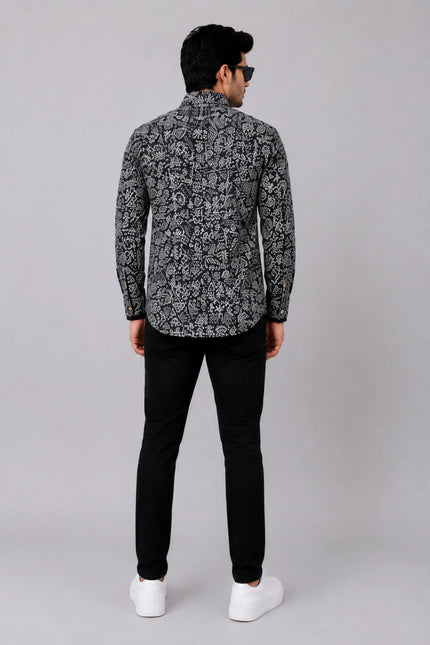 Men Black Abstract Printed Casual Shirt | Full Sleeve Regular Fit Designer Shirt