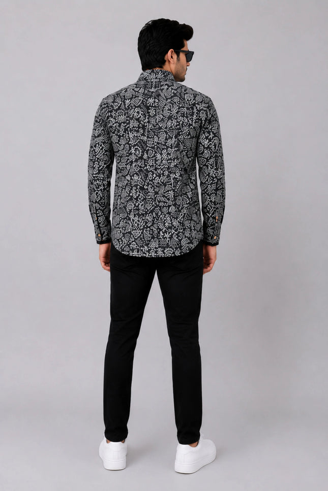 Men Black Abstract Printed Casual Shirt | Full Sleeve Regular Fit Designer Shirt