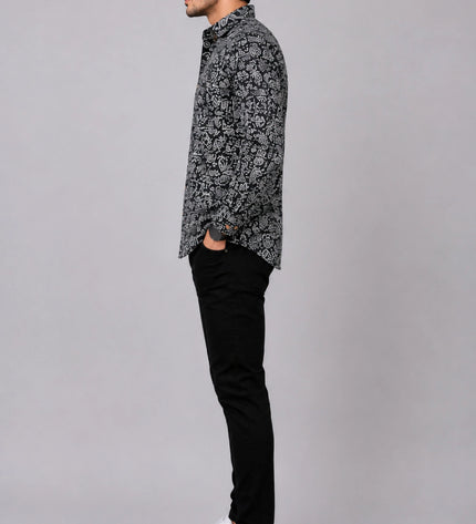 Men Black Abstract Printed Casual Shirt | Full Sleeve Regular Fit Designer Shirt