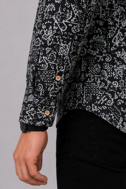 Men Black Abstract Printed Casual Shirt | Full Sleeve Regular Fit Designer Shirt