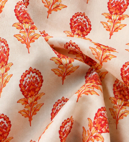 Men Orange Floral Printed Casual Shirt