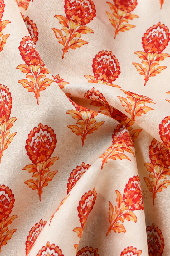 Men Orange Floral Printed Casual Shirt