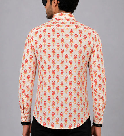 Men Orange Floral Printed Casual Shirt