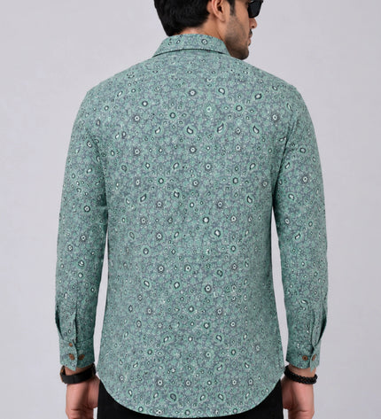 Men's Sea Green Paisley Printed Casual Shirt with Full Sleeves